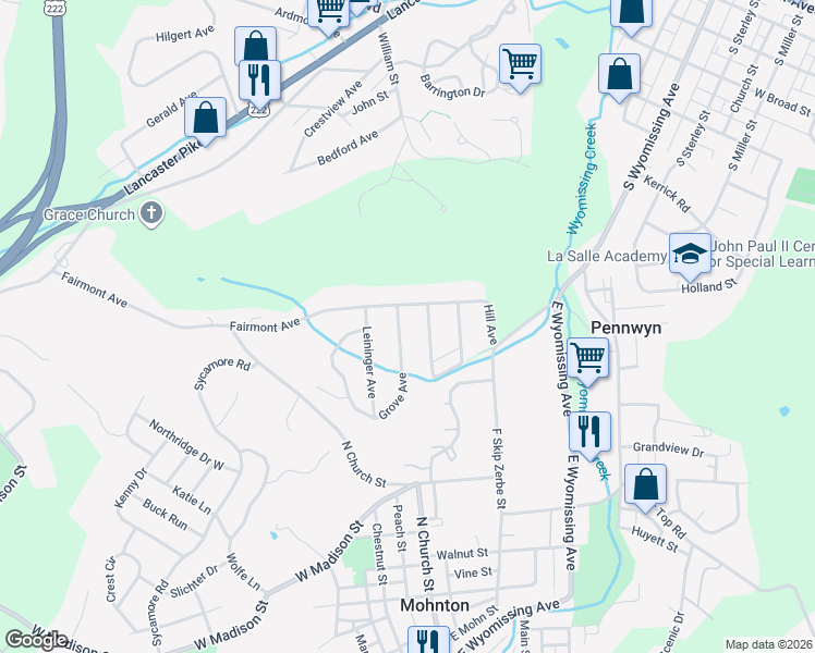 map of restaurants, bars, coffee shops, grocery stores, and more near 701 Grove Avenue in Mohnton