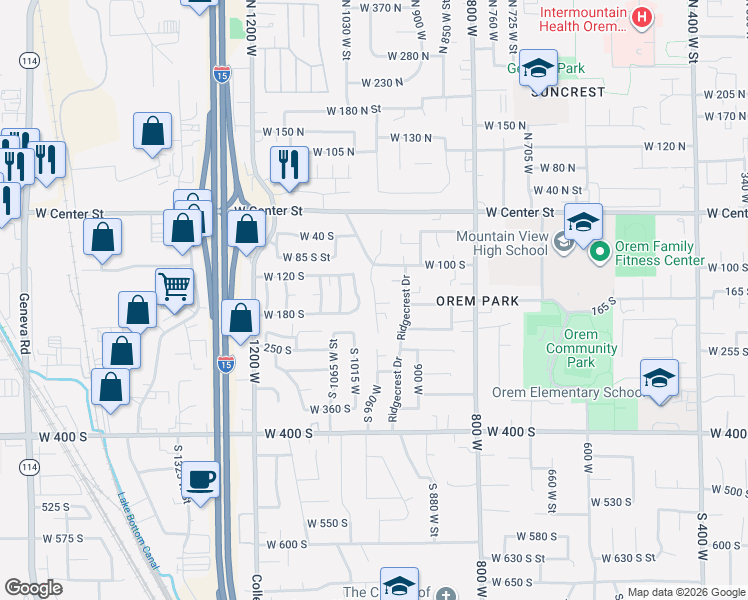 map of restaurants, bars, coffee shops, grocery stores, and more near 150 South 925 West Street in Orem