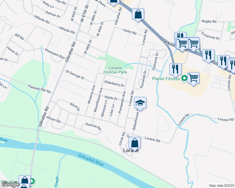 map of restaurants, bars, coffee shops, grocery stores, and more near 5000 Persimmon Drive in Reading