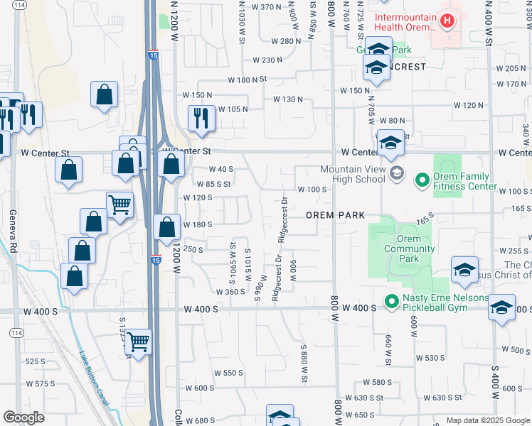 map of restaurants, bars, coffee shops, grocery stores, and more near 988 West 170 South in Orem
