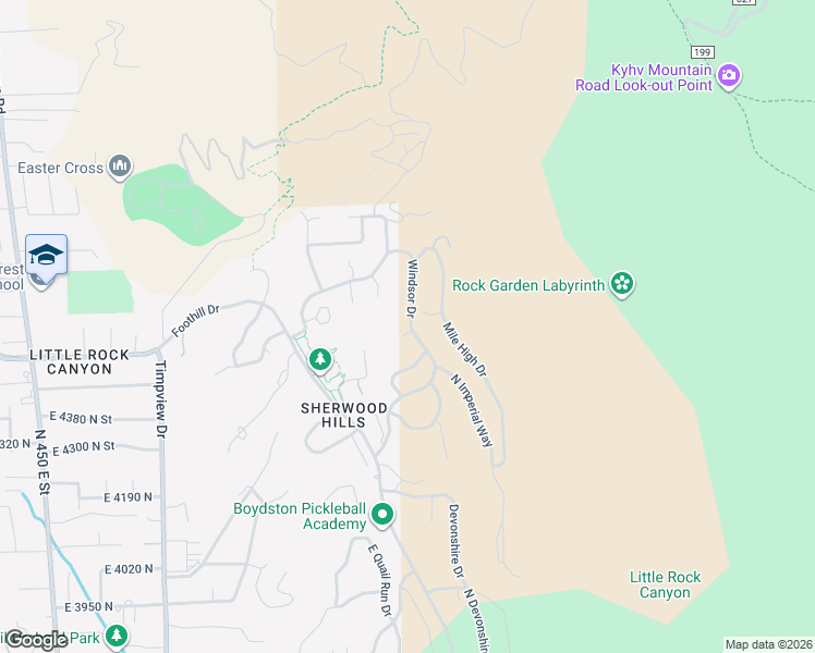 map of restaurants, bars, coffee shops, grocery stores, and more near 4529 Windsor Drive in Provo