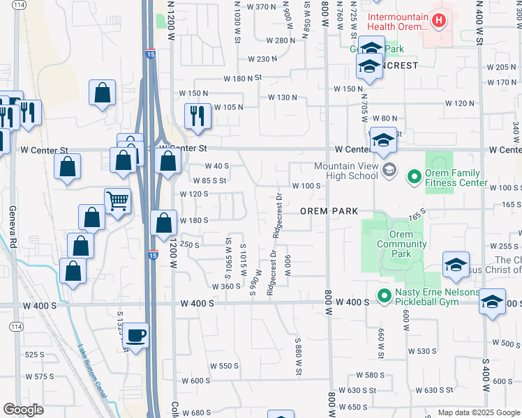 map of restaurants, bars, coffee shops, grocery stores, and more near 988 West 170 South in Orem