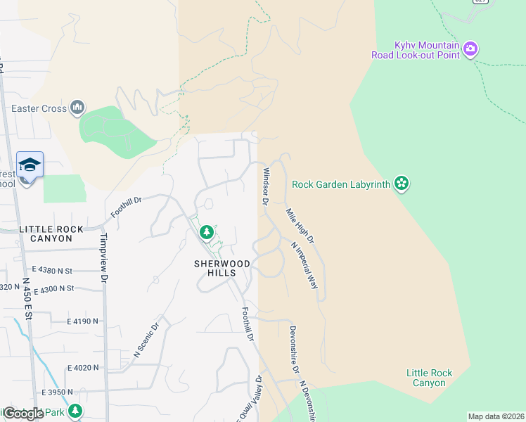 map of restaurants, bars, coffee shops, grocery stores, and more near 4529 Windsor Drive in Provo