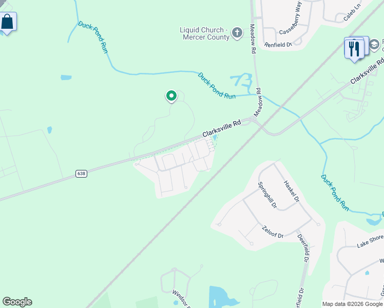 map of restaurants, bars, coffee shops, grocery stores, and more near 1 Raven Boulevard in West Windsor Township