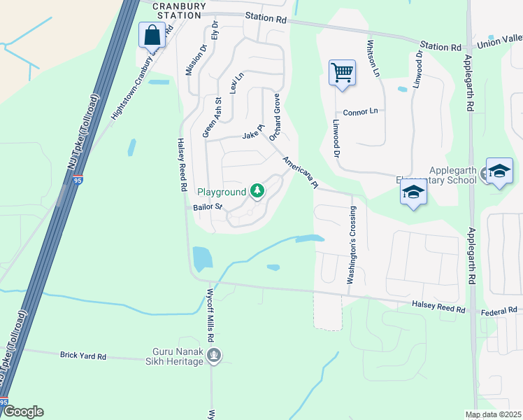 map of restaurants, bars, coffee shops, grocery stores, and more near 95 Morgan Way in Monroe Township
