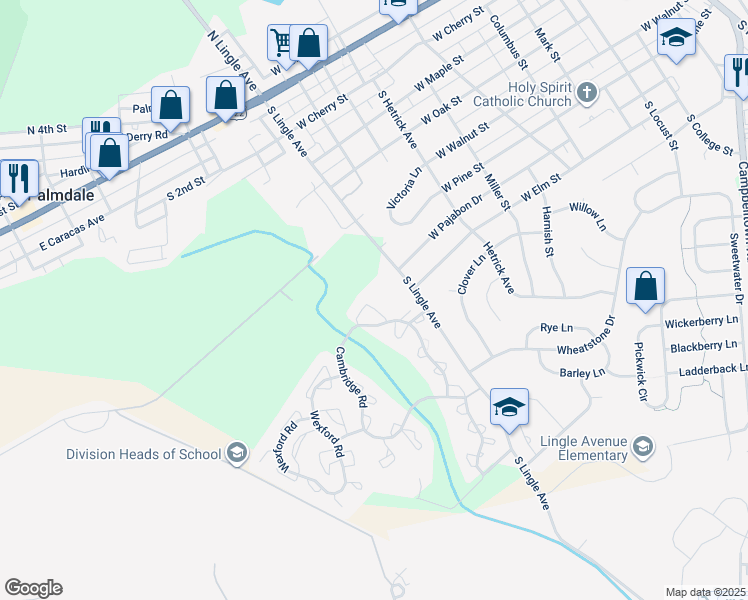 map of restaurants, bars, coffee shops, grocery stores, and more near 710 Cambridge Court in Palmyra
