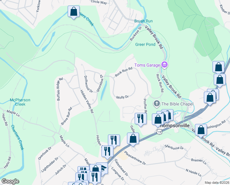 map of restaurants, bars, coffee shops, grocery stores, and more near 210 Molly Drive in Canonsburg