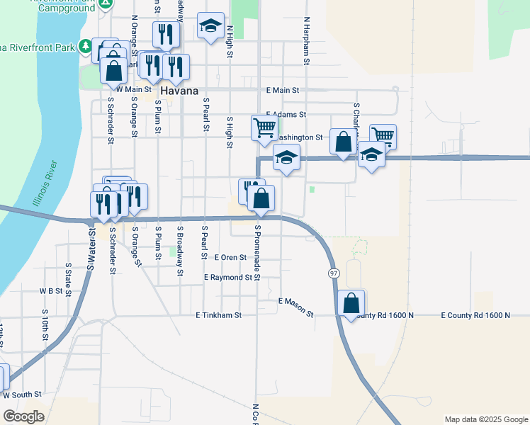 map of restaurants, bars, coffee shops, grocery stores, and more near 400 East Dearborn Street in Havana