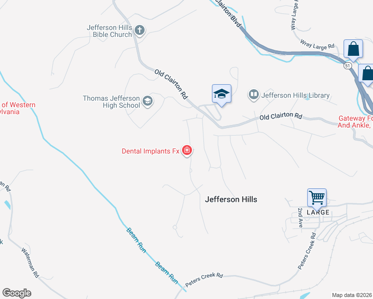 map of restaurants, bars, coffee shops, grocery stores, and more near 114 Stettler Drive in Clairton