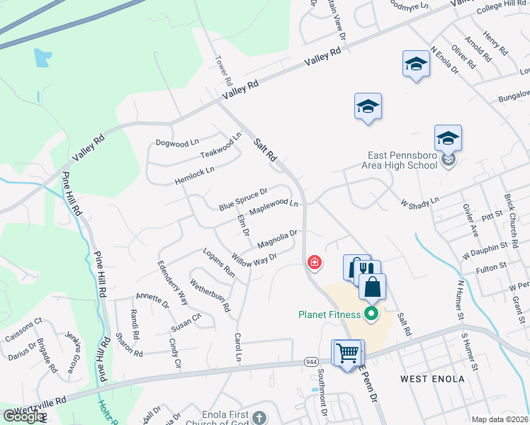 map of restaurants, bars, coffee shops, grocery stores, and more near 912 Maplewood Ln in Enola