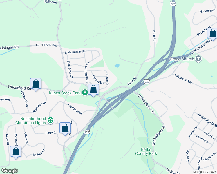 map of restaurants, bars, coffee shops, grocery stores, and more near 1732 Acorn Drive in Sinking Spring