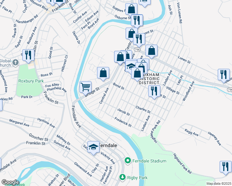 map of restaurants, bars, coffee shops, grocery stores, and more near 724 Coleman Avenue in Johnstown