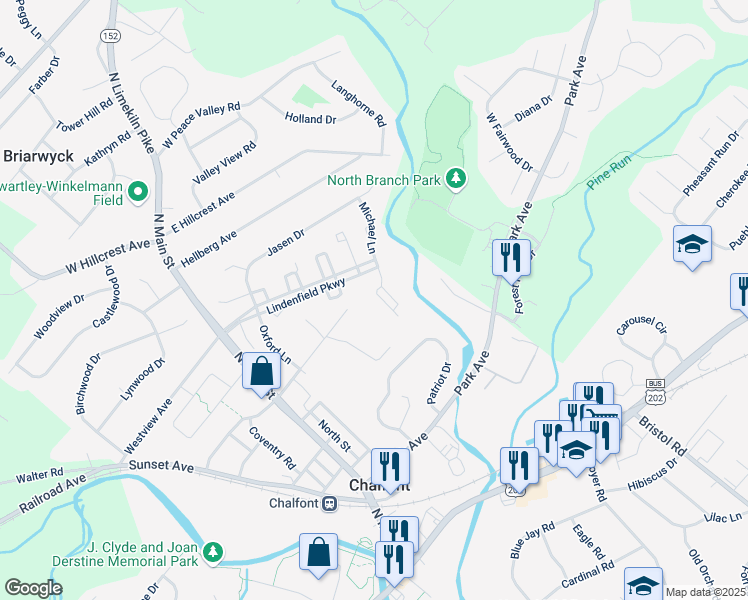 map of restaurants, bars, coffee shops, grocery stores, and more near 429 Patrick Place in Chalfont