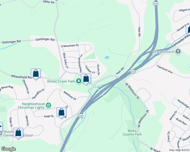 map of restaurants, bars, coffee shops, grocery stores, and more near 1725 Acorn Drive in Sinking Spring