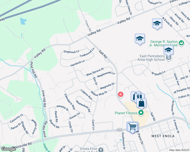 map of restaurants, bars, coffee shops, grocery stores, and more near 921 Maplewood Lane in Enola
