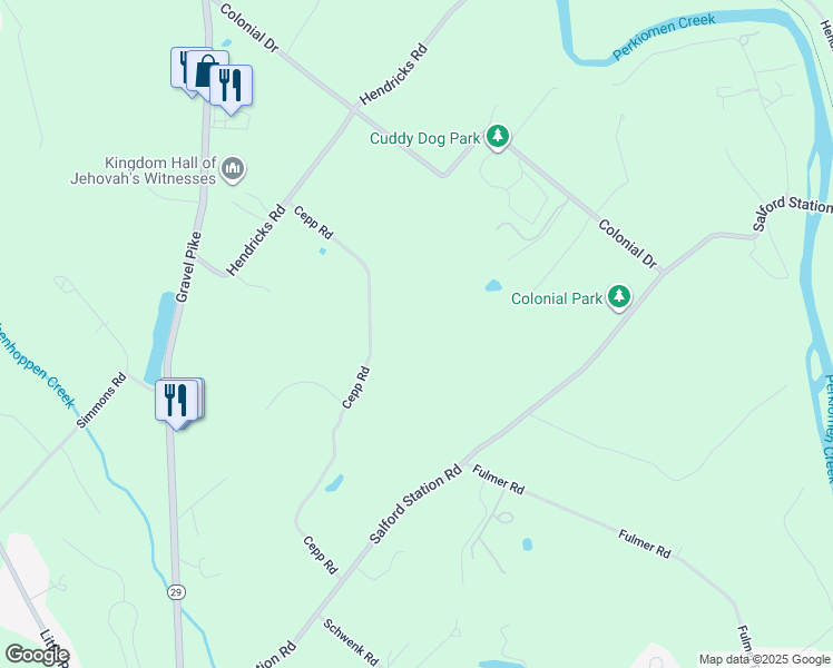 map of restaurants, bars, coffee shops, grocery stores, and more near 39 Cepp Road in Perkiomenville