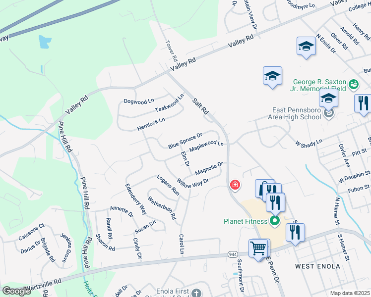 map of restaurants, bars, coffee shops, grocery stores, and more near 921 Maplewood Lane in Enola