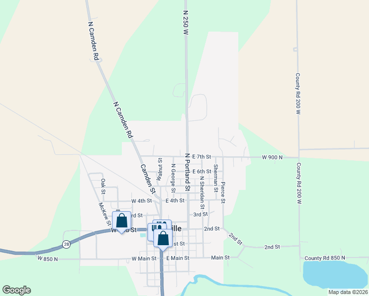 map of restaurants, bars, coffee shops, grocery stores, and more near 607 North Portland Street in Ridgeville