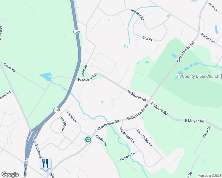 map of restaurants, bars, coffee shops, grocery stores, and more near 166 West Moyer Road in Pottstown
