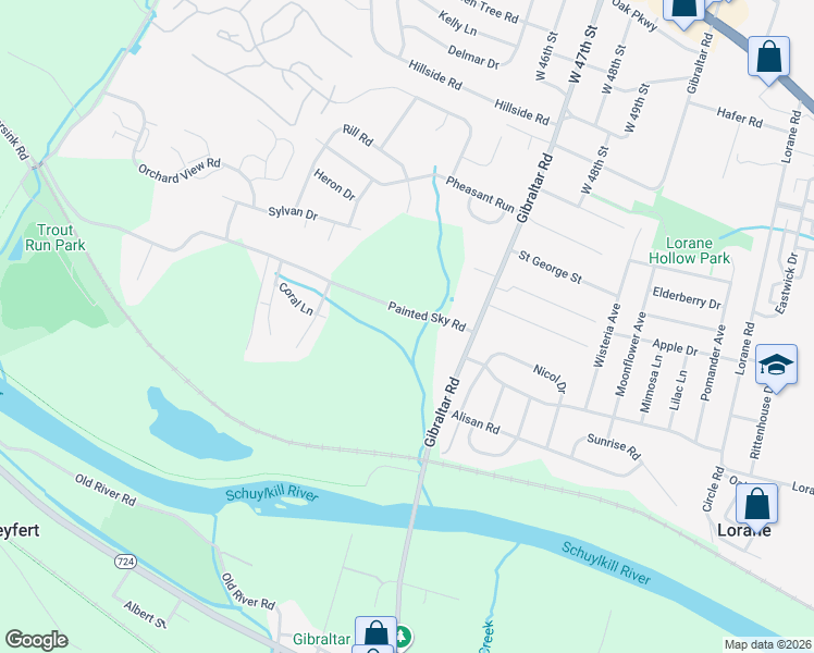 map of restaurants, bars, coffee shops, grocery stores, and more near 4620 Painted Sky Road in Reading