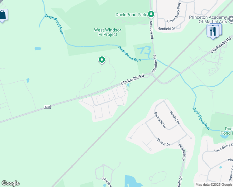 map of restaurants, bars, coffee shops, grocery stores, and more near 500 Blue Jay Way in West Windsor Township