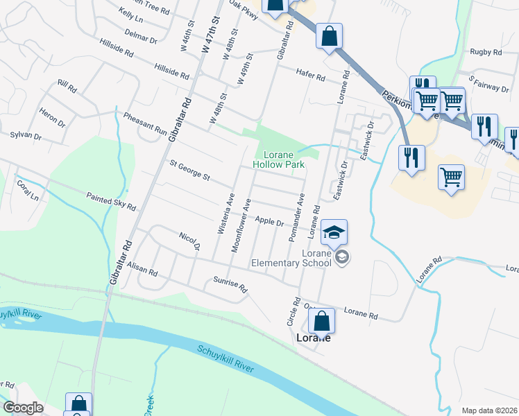 map of restaurants, bars, coffee shops, grocery stores, and more near 4956 Persimmon Dr in Reading