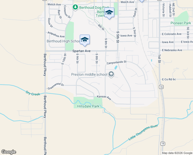 map of restaurants, bars, coffee shops, grocery stores, and more near 717 Sage Place in Berthoud