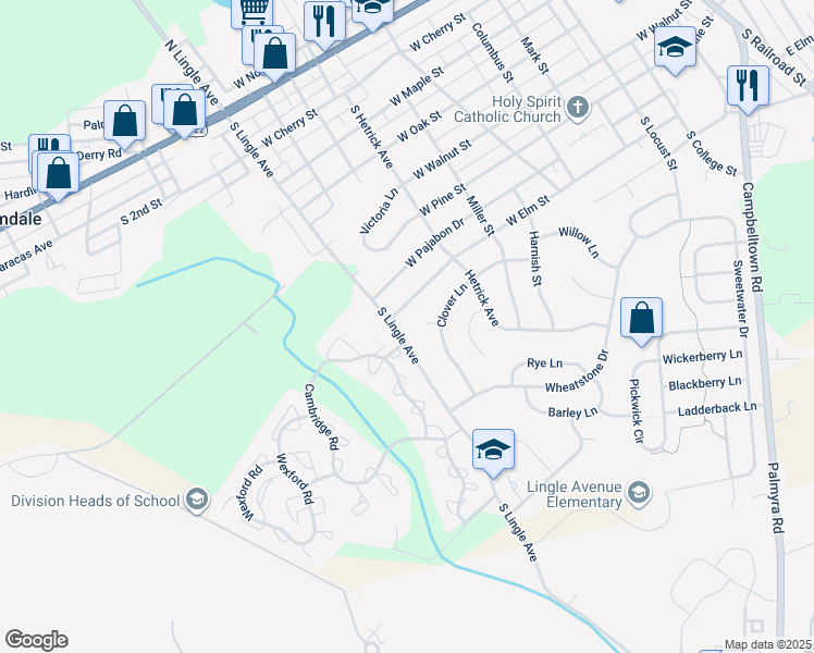 map of restaurants, bars, coffee shops, grocery stores, and more near 506 South Lingle Avenue in Palmyra