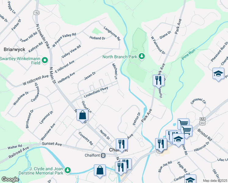 map of restaurants, bars, coffee shops, grocery stores, and more near 429 Patrick Place in Chalfont