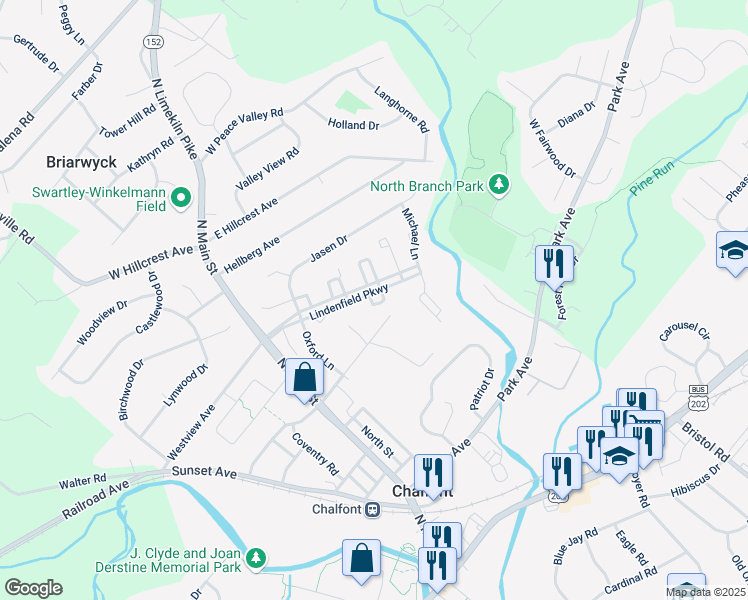 map of restaurants, bars, coffee shops, grocery stores, and more near 12 Jennifer Drive in Chalfont