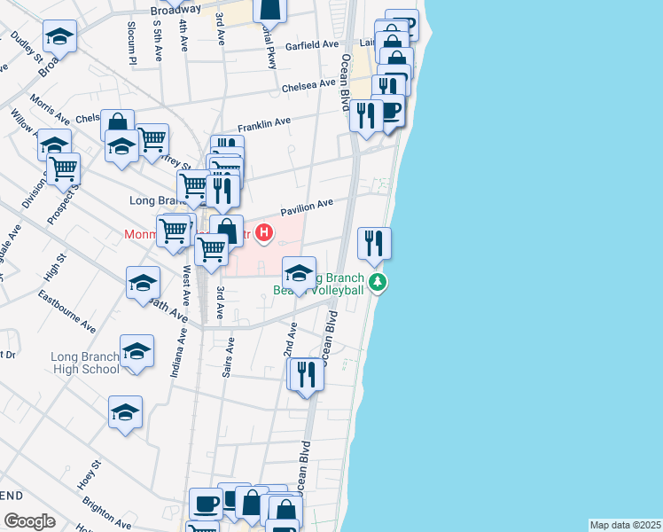 map of restaurants, bars, coffee shops, grocery stores, and more near 359 Ocean Boulevard in Long Branch