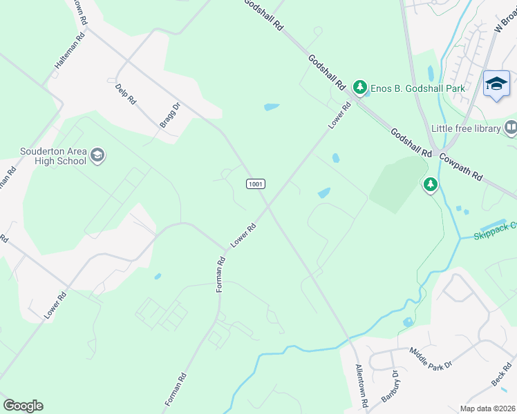 map of restaurants, bars, coffee shops, grocery stores, and more near 282 Allentown Road in Souderton