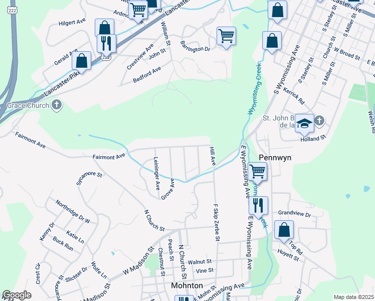 map of restaurants, bars, coffee shops, grocery stores, and more near 716 Greenwood Avenue in Mohnton