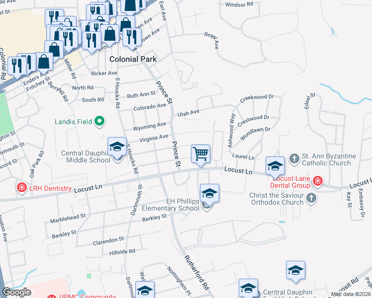 map of restaurants, bars, coffee shops, grocery stores, and more near 5010 Constitution Avenue in Harrisburg
