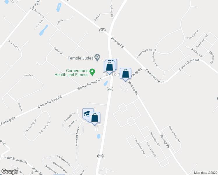 map of restaurants, bars, coffee shops, grocery stores, and more near 3454 York Road in Furlong