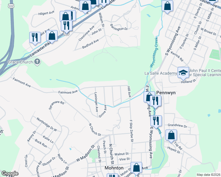 map of restaurants, bars, coffee shops, grocery stores, and more near 701 Grove Avenue in Mohnton