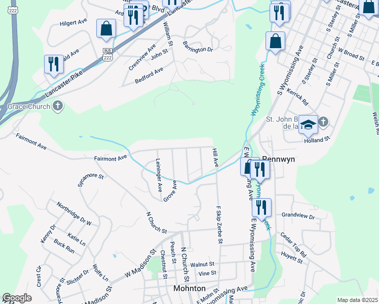 map of restaurants, bars, coffee shops, grocery stores, and more near 716 Greenwood Avenue in Mohnton