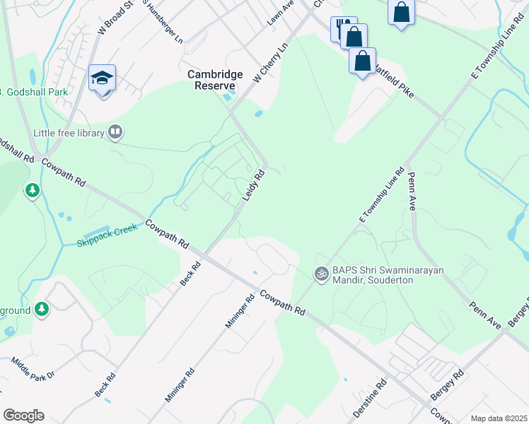 map of restaurants, bars, coffee shops, grocery stores, and more near 326 Leidy Road in Souderton
