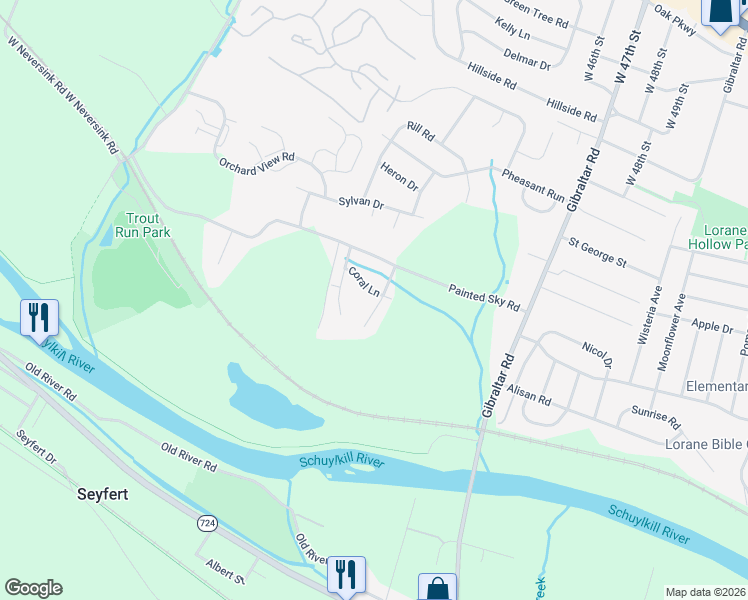 map of restaurants, bars, coffee shops, grocery stores, and more near 309 Forest Hill Circle in Reading