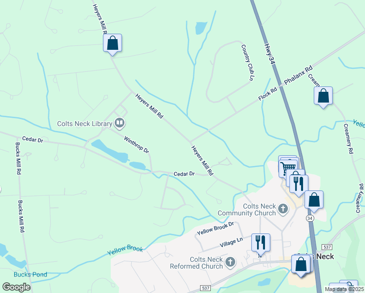 map of restaurants, bars, coffee shops, grocery stores, and more near 83 Heyers Mill Road in Monmouth County