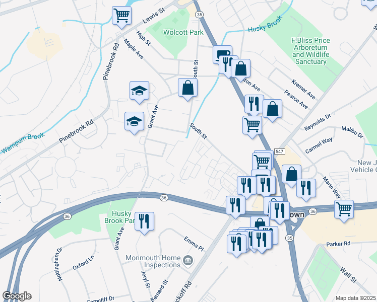 map of restaurants, bars, coffee shops, grocery stores, and more near 37 Church Street in Eatontown