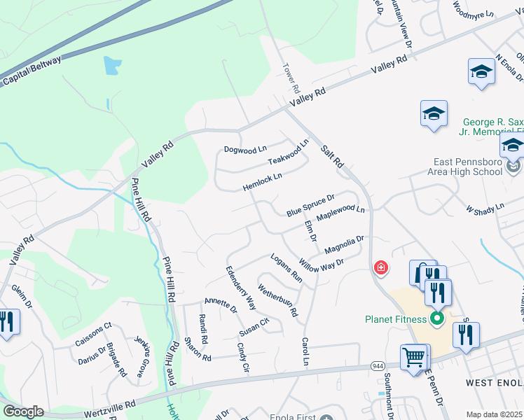 map of restaurants, bars, coffee shops, grocery stores, and more near 945 Maplewood Lane in Enola