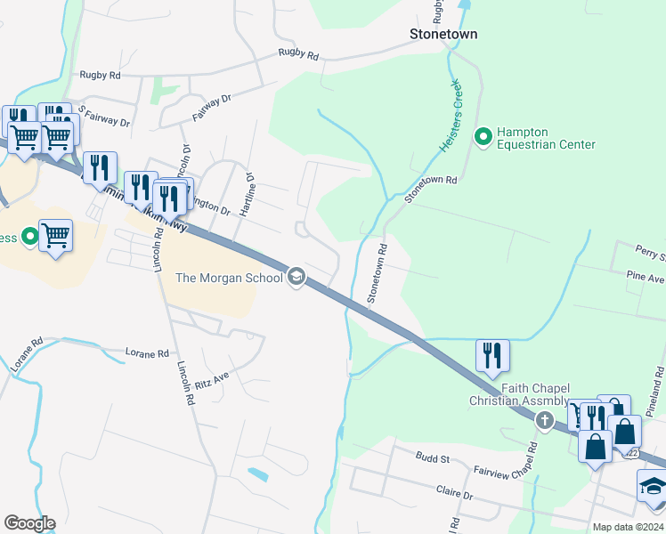 map of restaurants, bars, coffee shops, grocery stores, and more near 135 Heister Road in Birdsboro