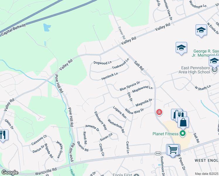 map of restaurants, bars, coffee shops, grocery stores, and more near 945 Maplewood Lane in Enola
