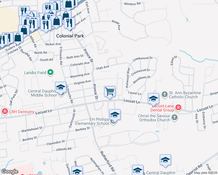 map of restaurants, bars, coffee shops, grocery stores, and more near 5010 Constitution Avenue in Harrisburg