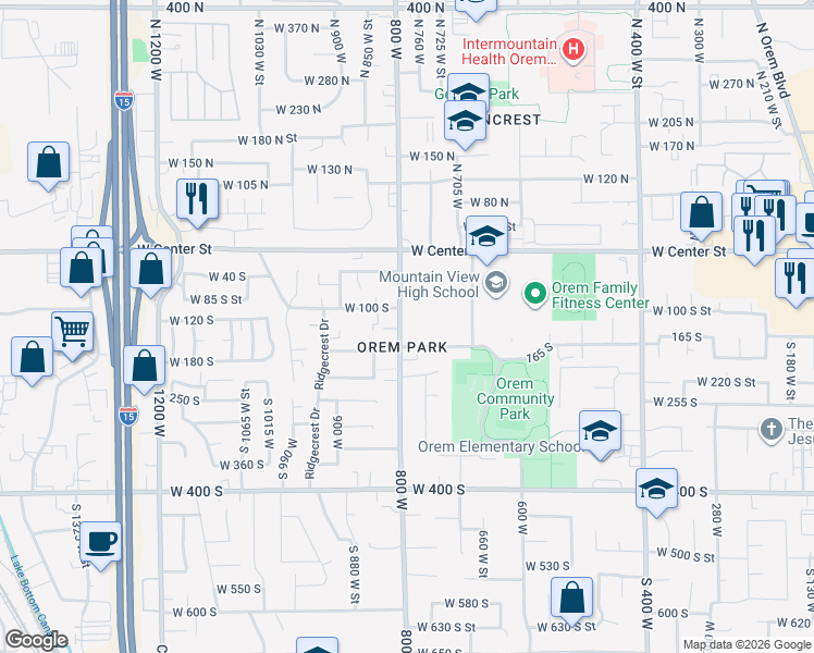 map of restaurants, bars, coffee shops, grocery stores, and more near 125 South 800 West Street in Orem