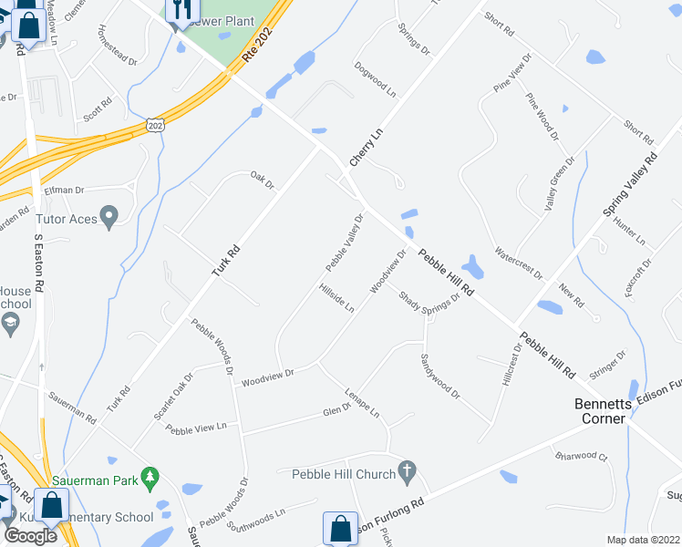 map of restaurants, bars, coffee shops, grocery stores, and more near 47 Pebble Valley Drive in Doylestown