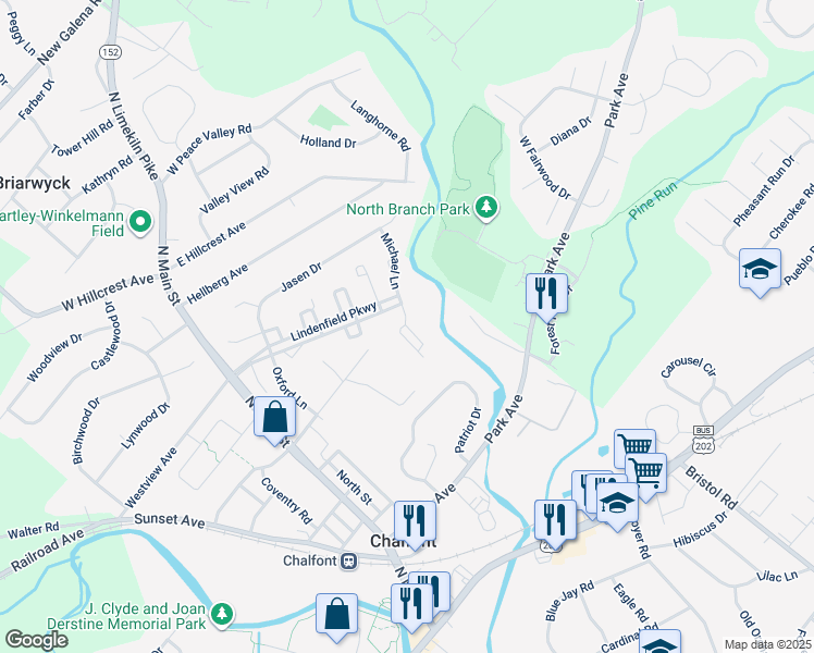 map of restaurants, bars, coffee shops, grocery stores, and more near 648 Patrick Pl in Chalfont