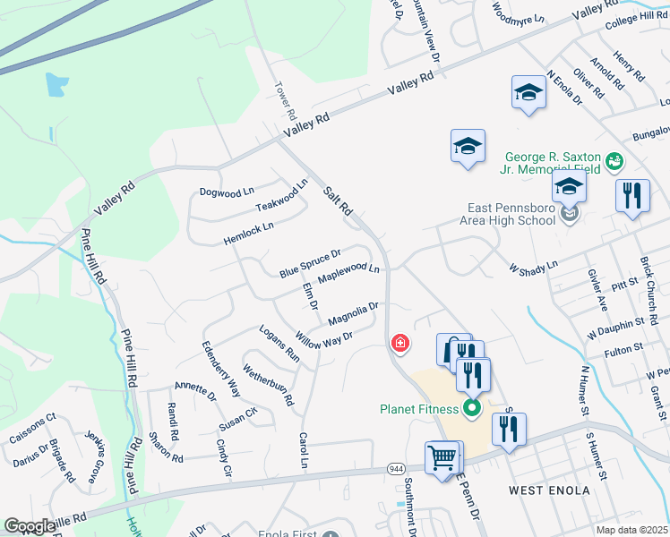 map of restaurants, bars, coffee shops, grocery stores, and more near 913 Maplewood Lane in Enola