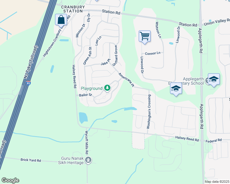 map of restaurants, bars, coffee shops, grocery stores, and more near 95 Morgan Way in Monroe Township